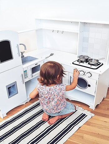 Grande cuisine d'angle bois avec lave-linge Mamabrum