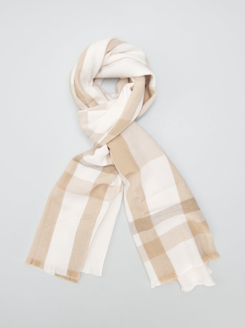 Grande écharpe à carreaux et frangée Beige - Kiabi