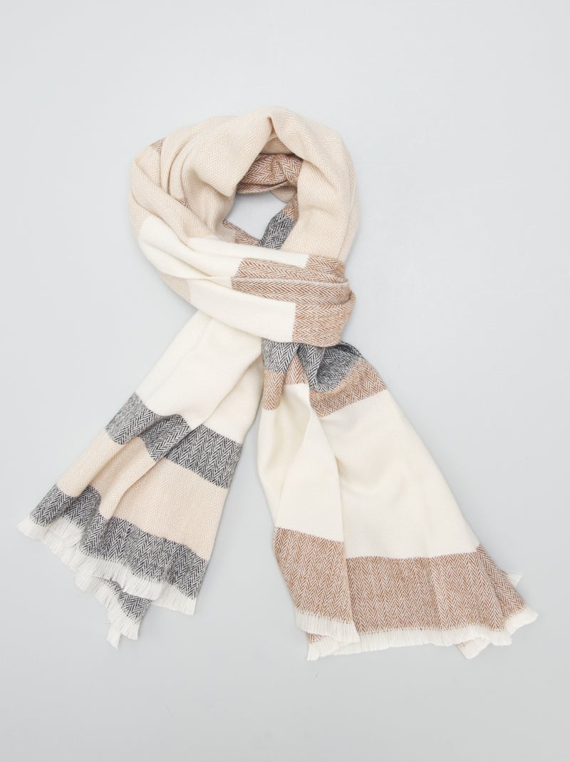 Grande écharpe à carreaux et frangée Gris/beige - Kiabi