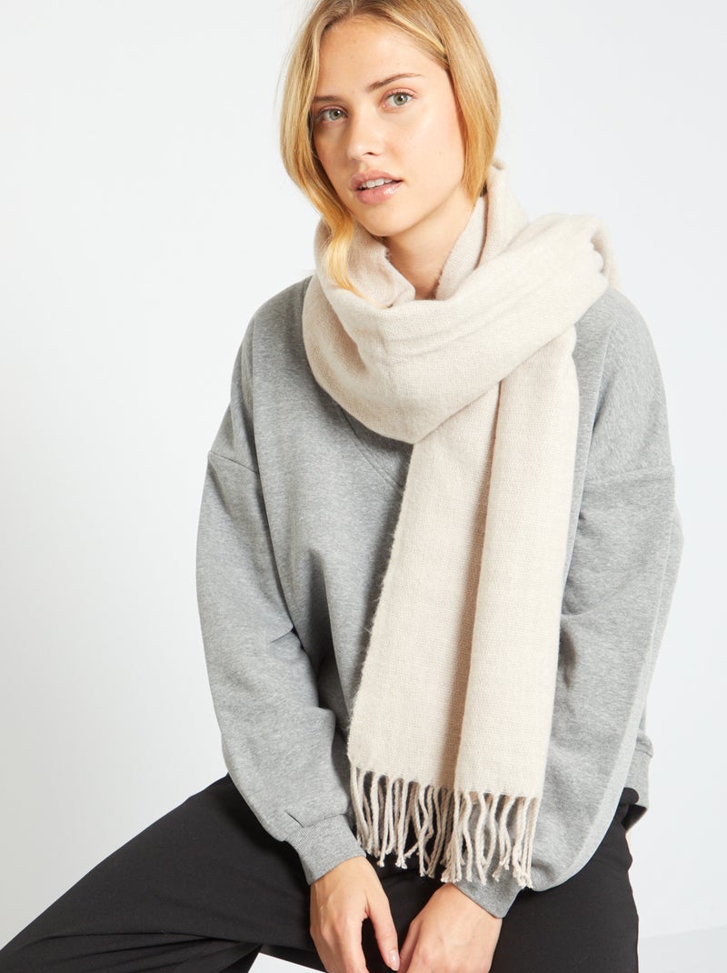 Grande écharpe unie à franges Beige - Kiabi