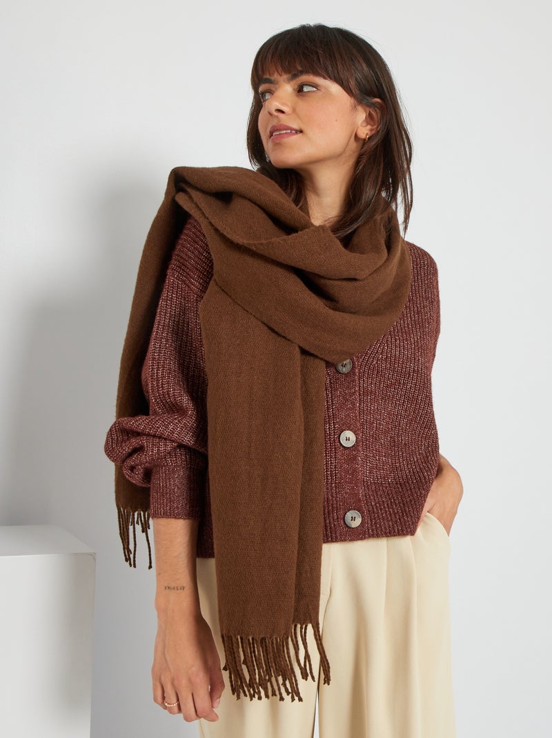 Grande écharpe unie à franges Marron - Kiabi