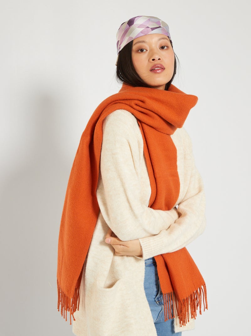 Grande écharpe unie à franges orange - Kiabi