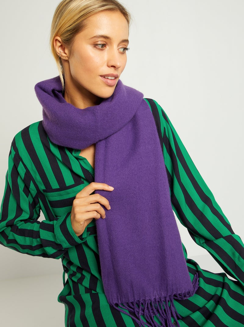 Grande écharpe unie à franges Violet - Kiabi
