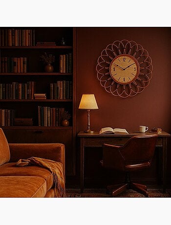 Grande horloge en rotin, forme rosace - AFIBEL