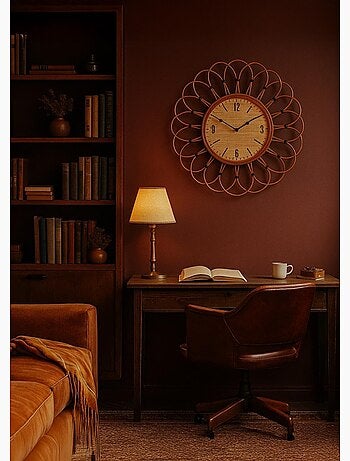 Grande horloge en rotin, forme rosace - AFIBEL