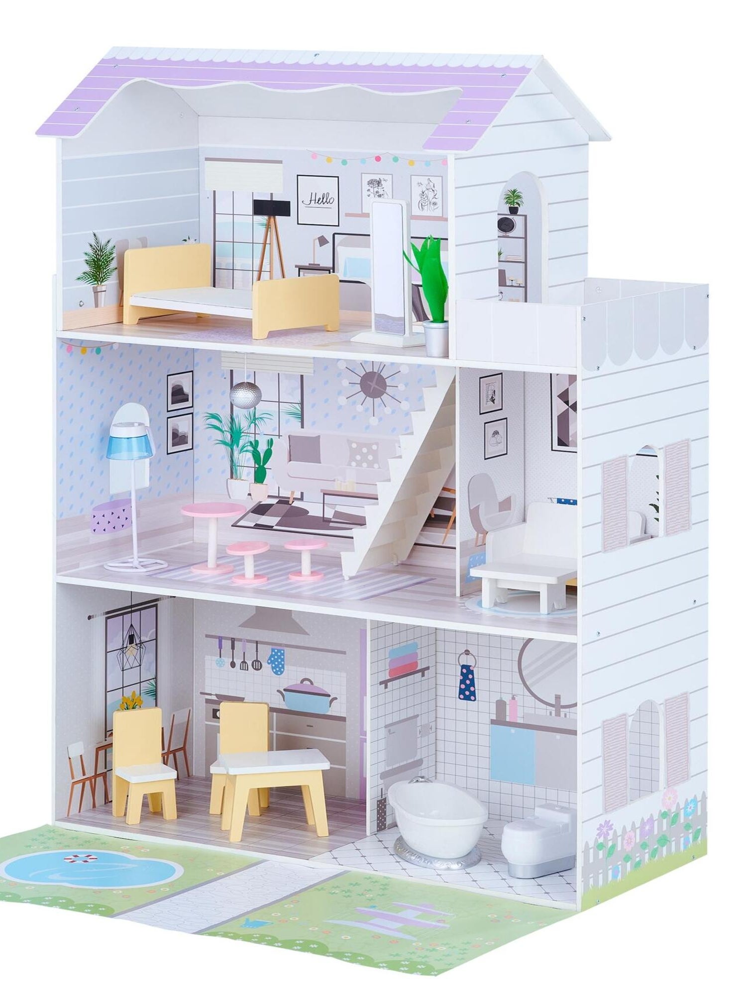 Grande maison de poupee en bois 3 etages 16 accessoires meubles enfant Dreamland Calabasas N A Kiabi 89.99