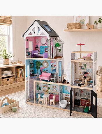Grande maison de poupée en bois interactive 3 étages