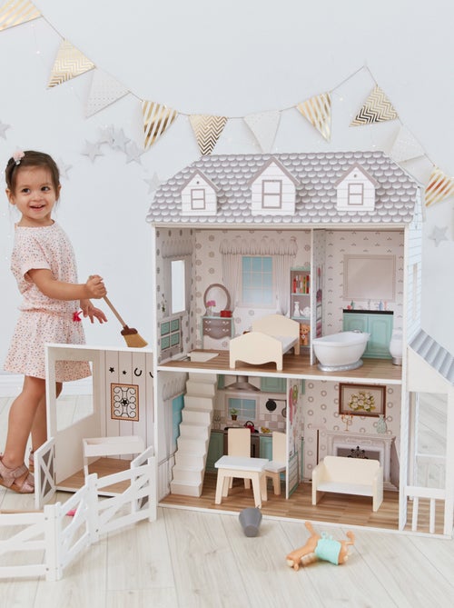 Grande maison de poupée ferme 14 accessoires meubles de poupée gris blanc enfant - Kiabi