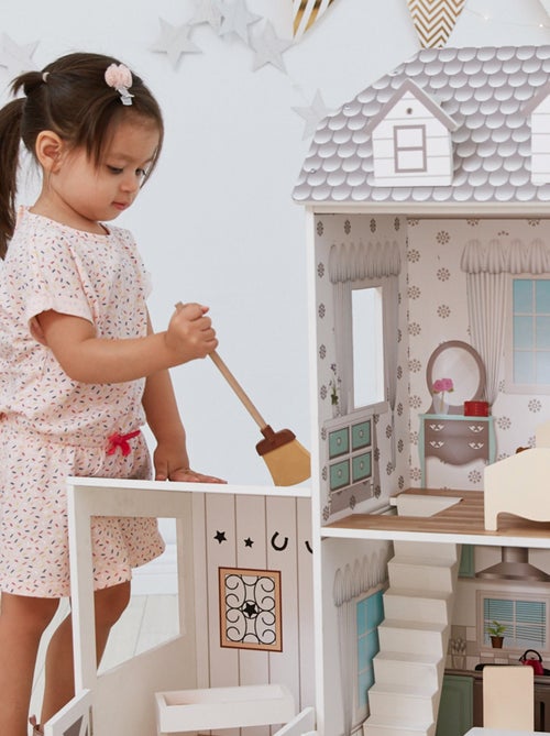 Grande maison de poupée ferme 14 accessoires meubles de poupée gris blanc enfant - Kiabi