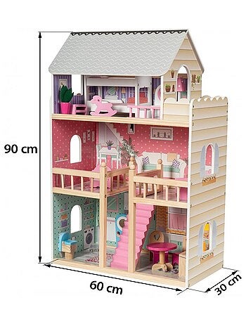 Grande maison de poupées bois 3 étages avec LED Mamabrum