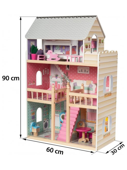 Grande maison de poupées bois 3 étages avec LED Mamabrum - Kiabi