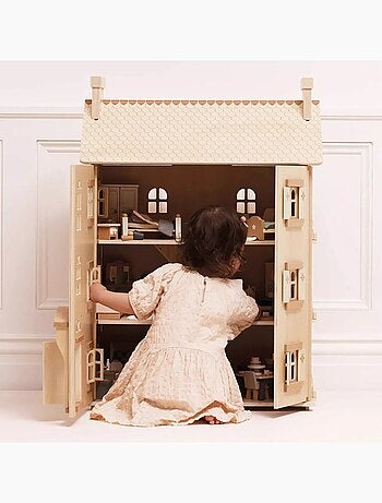 Grande maison de poupées en bois naturel