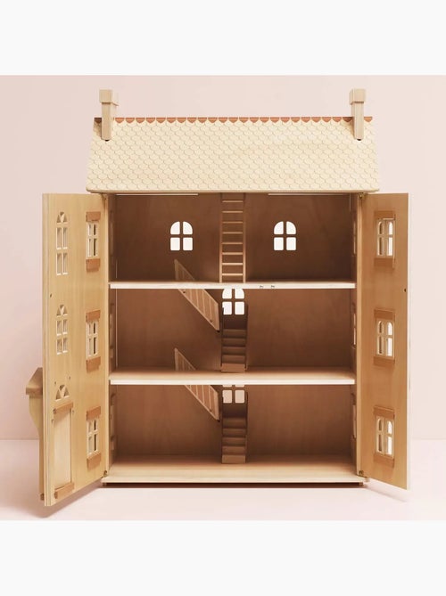 Grande maison de poupées en bois naturel - Kiabi