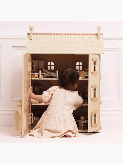 Grande maison de poupées en bois naturel - Kiabi