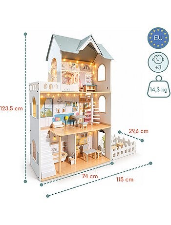 Grande maison poupées bois enfant 3 etages jardin led meubles mamabrum