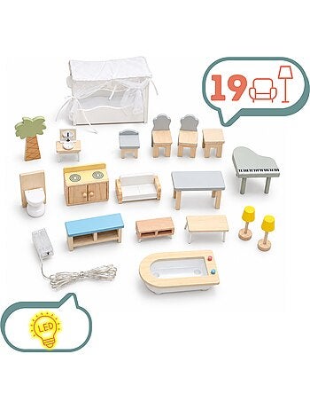 Grande maison poupées bois enfant 3 etages jardin led meubles mamabrum