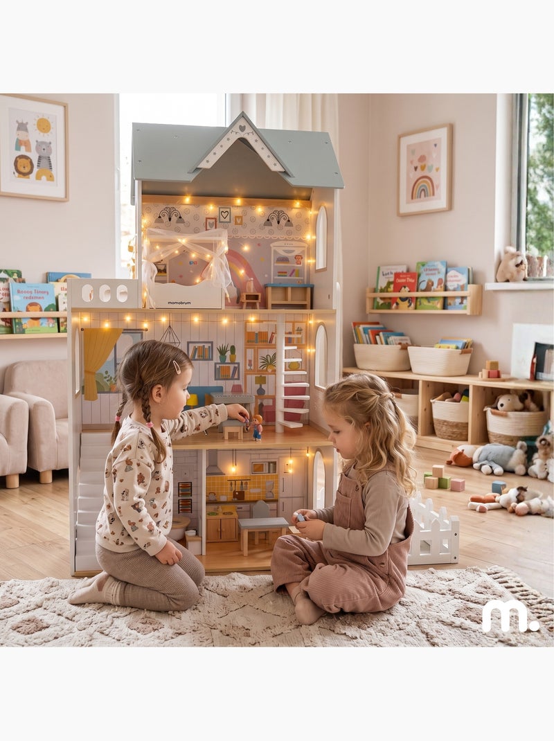 Grande maison poupées bois enfant 3 etages jardin led meubles mamabrum N/A - Kiabi
