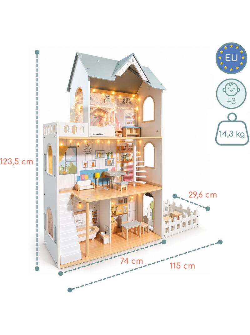 Grande maison poupées bois enfant 3 etages jardin led meubles mamabrum N/A - Kiabi
