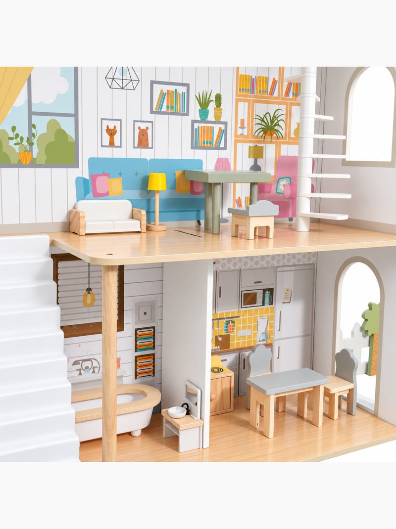 Grande maison poupées bois enfant 3 etages jardin led meubles mamabrum N/A - Kiabi