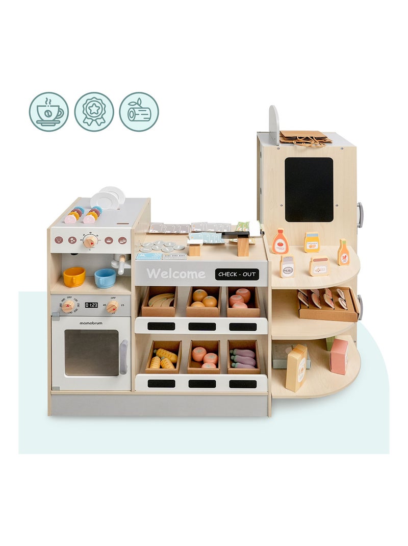 Grande Marchande Enfant Bois avec fast food - Corner shop + Machine à café N/A - Kiabi