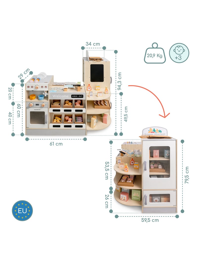 Grande Marchande Enfant Bois avec fast food - Corner shop + Machine à café N/A - Kiabi