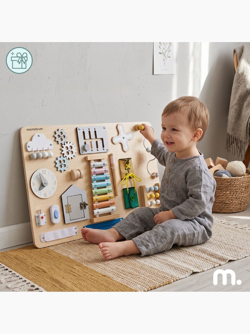 Grande table activites bois enfant busy board cymbale engrenages mamabrum N/A - Kiabi
