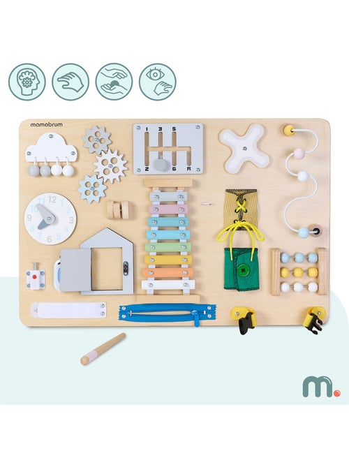 Grande table activites bois enfant busy board cymbale engrenages mamabrum - Kiabi