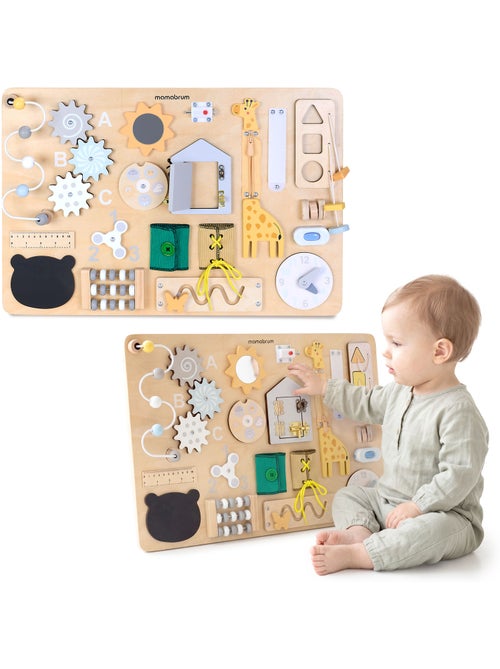 Grande table activites bois enfant busy board verrous sorter mamabrum - Kiabi