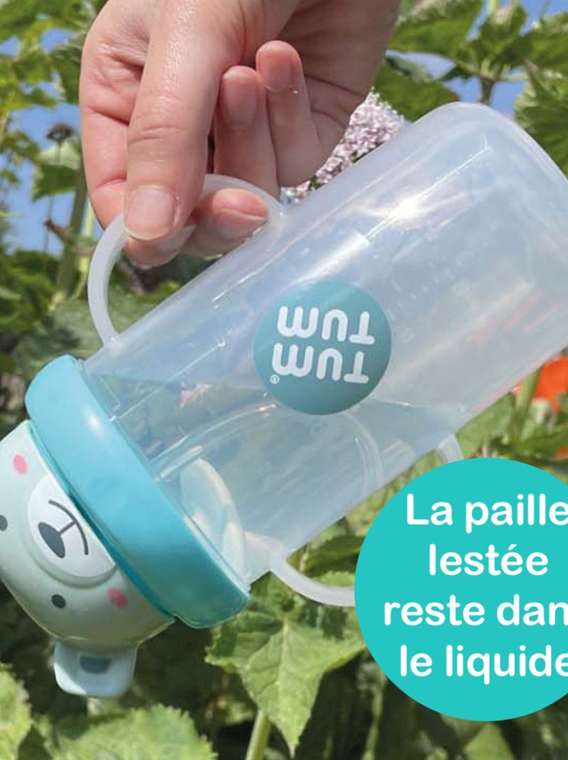 Grande Tasse anti fuite + paille lestée Ourson Bleu - Kiabi