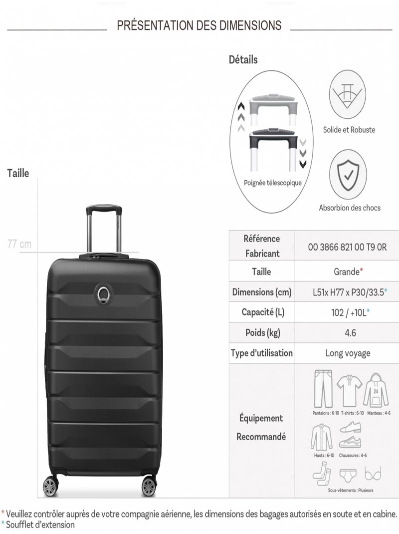 Grande valise rigide Air Armour TSA Polycarbonate 77cm Noir - Kiabi