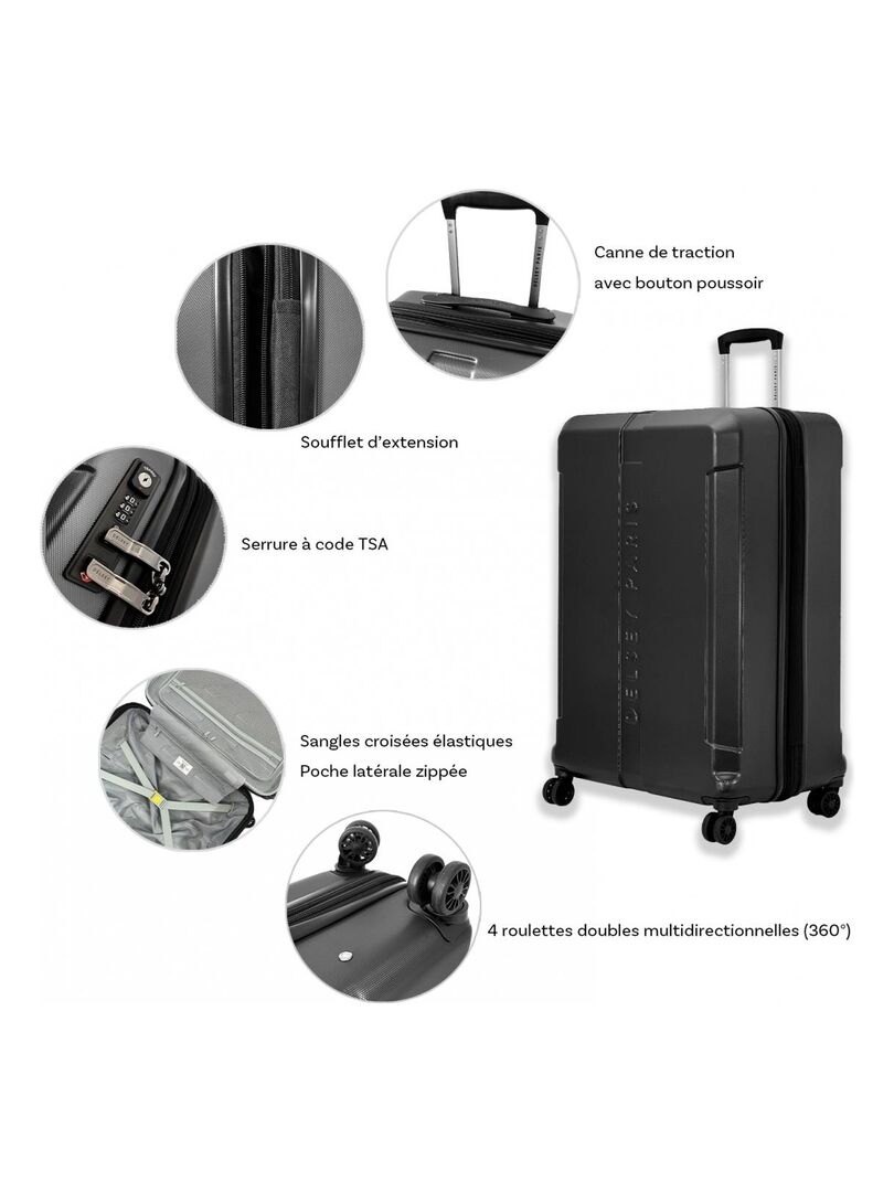 Grande valise rigide Départ extensible TSA 75cm ABS Noir Kiabi