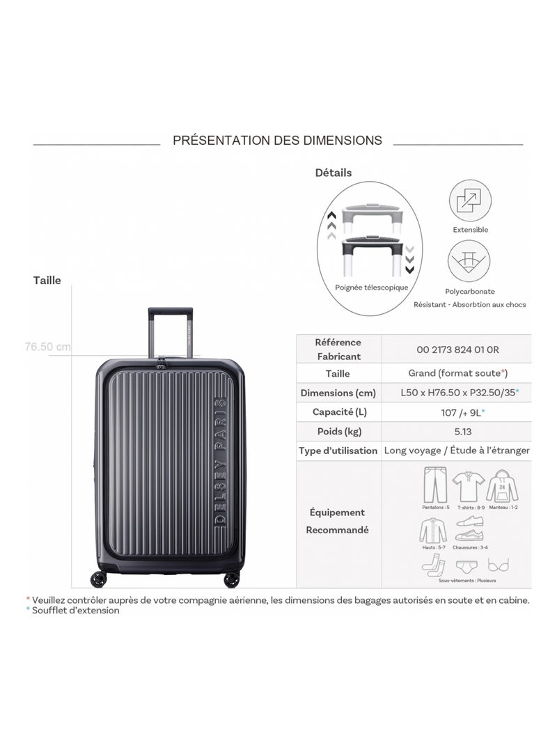 Grande valise rigide Securitime Zip TSA polycarbonate 76,5cm Gris - Kiabi