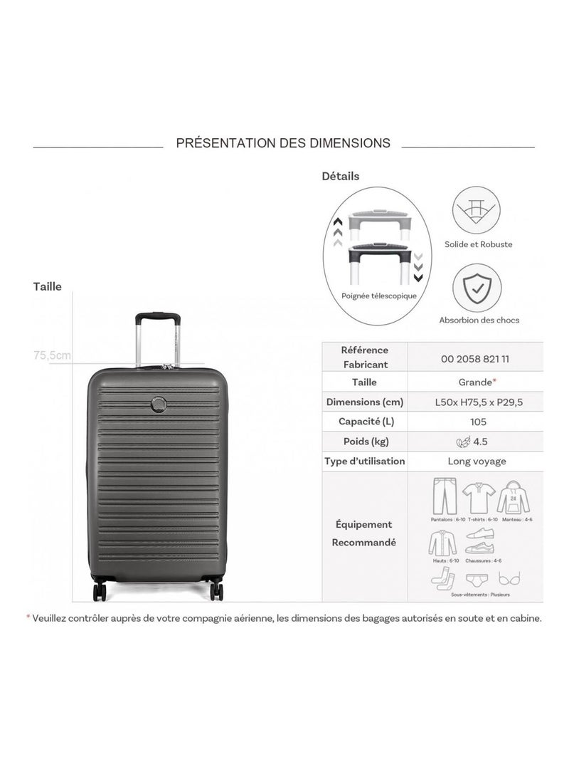 Grande valise rigide Segur 2.0 TSA polycarbonate 75.5cm Gris - Kiabi