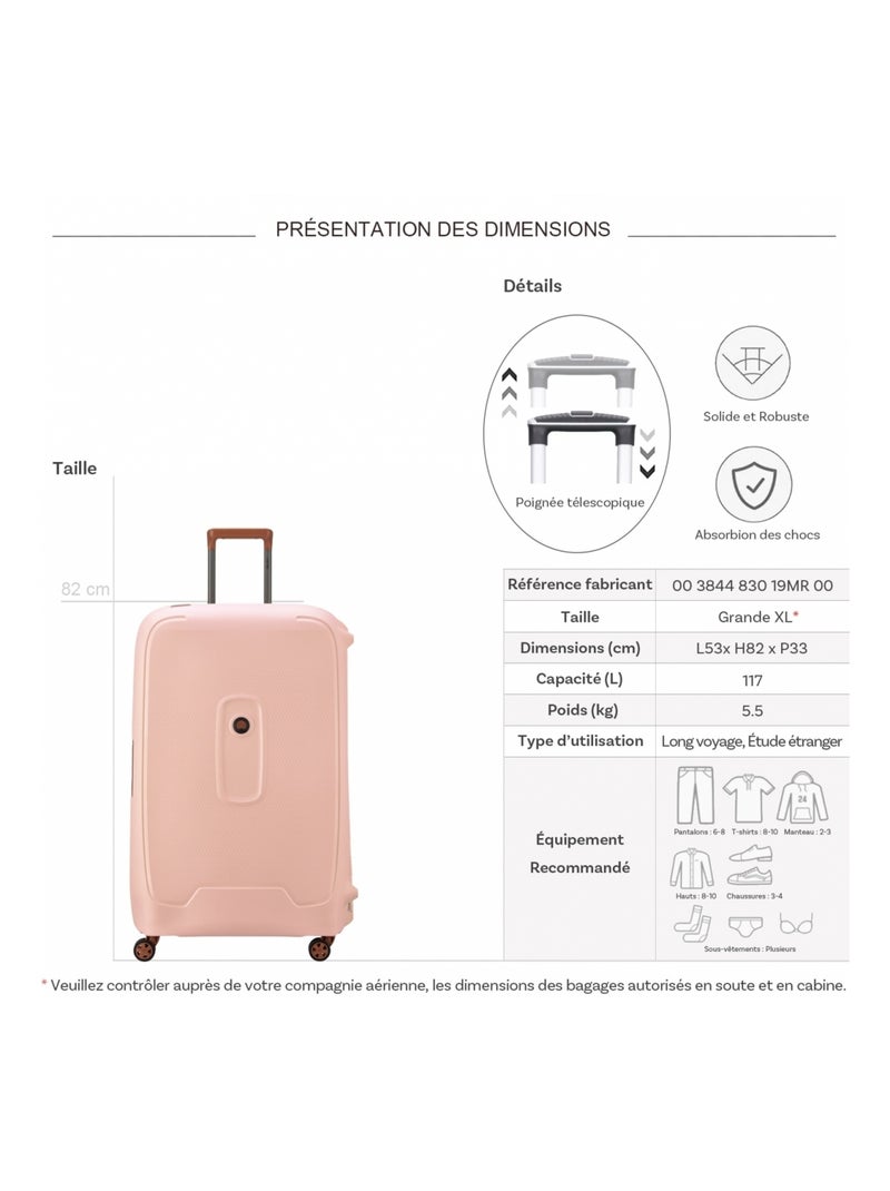 Grande valise XL rigide Moncey TSA polypropylène 82cm Rose - Kiabi