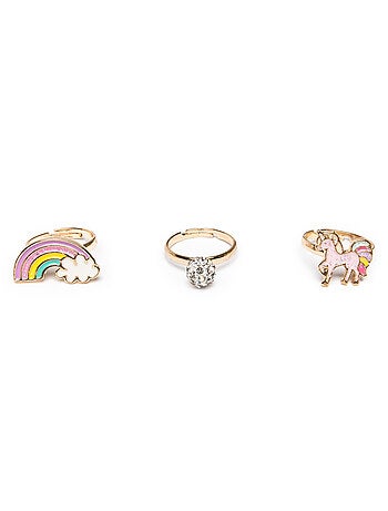 Great Pretenders | Set de 3 bagues ajustables Licorne arc en ciel