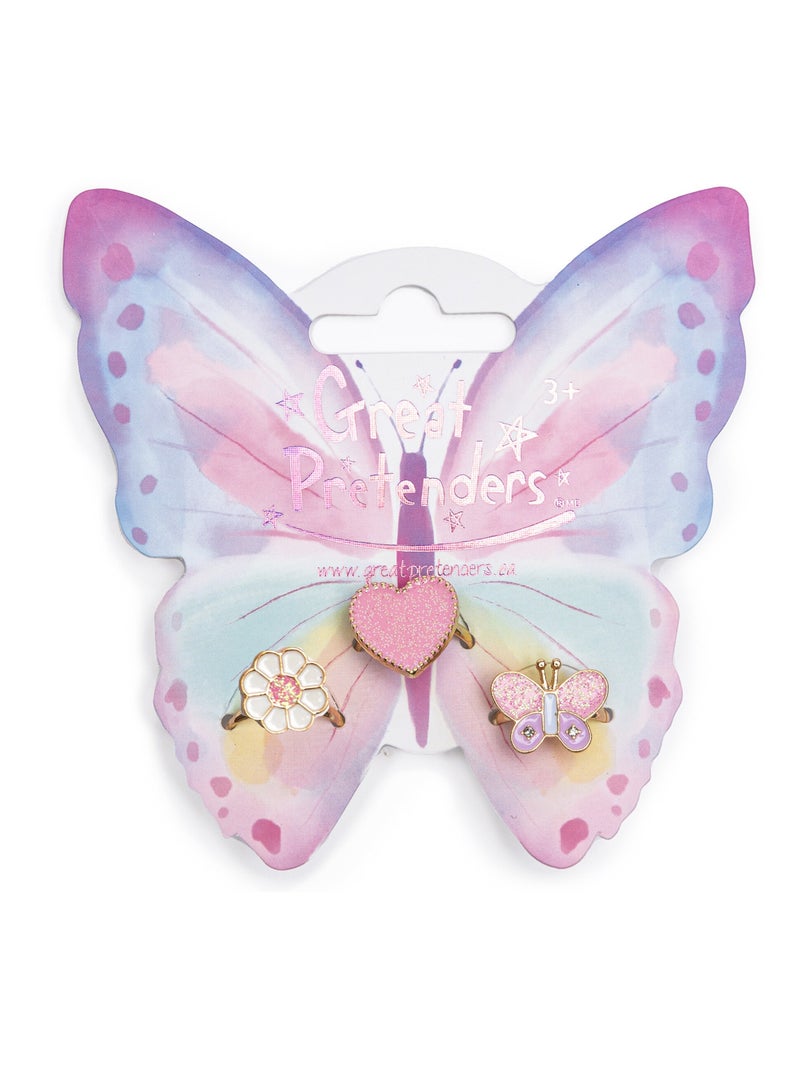 Great Pretenders | Set de 3 bagues ajustables Wonderland Rose - Kiabi