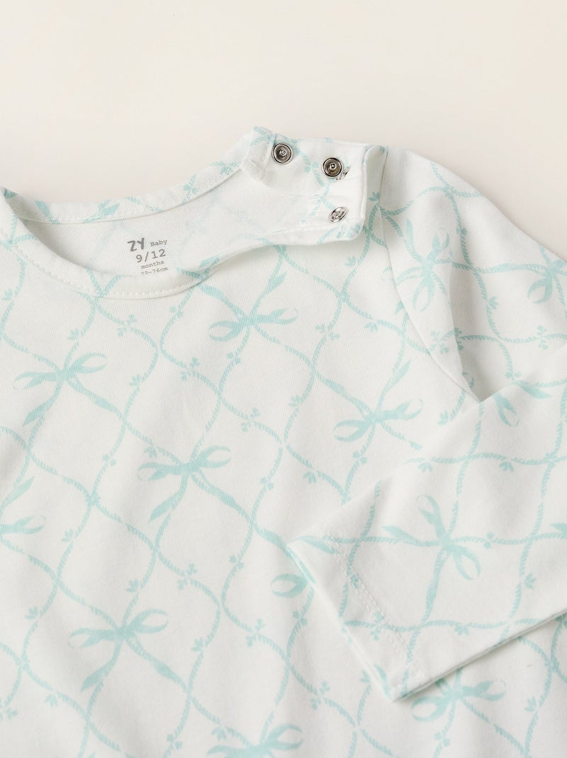 Grenouillère en Coton avec Motif de Nœuds Bleu clair - Kiabi