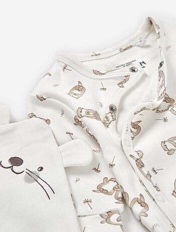 Grenouillère en coton peigné à motif + doudou