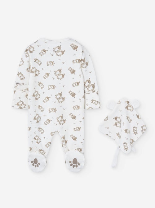 Grenouillère en coton peigné à motif + doudou - Kiabi