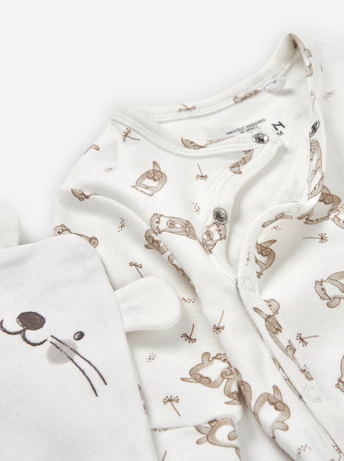 Grenouillère en coton peigné à motif + doudou - Kiabi