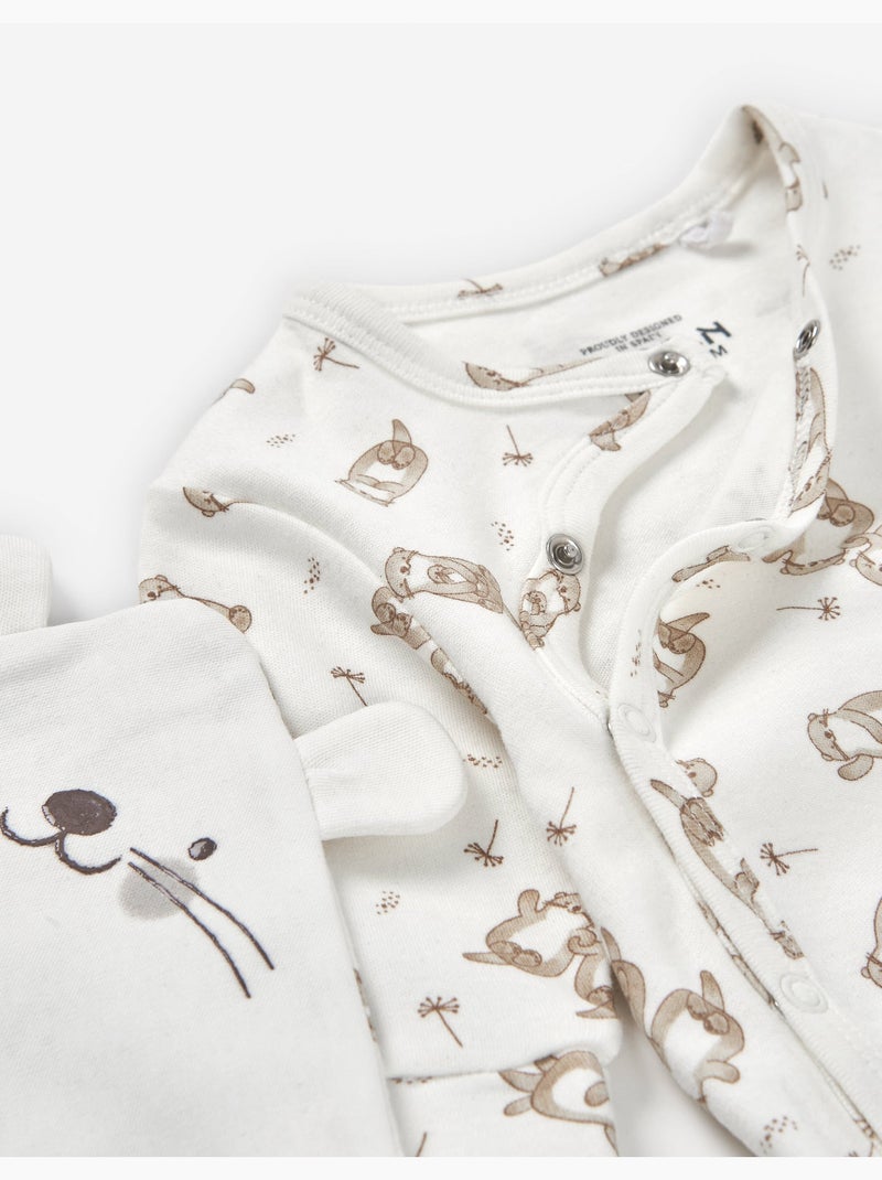Grenouillère en coton peigné à motif + doudou Blanc Ecru - Kiabi