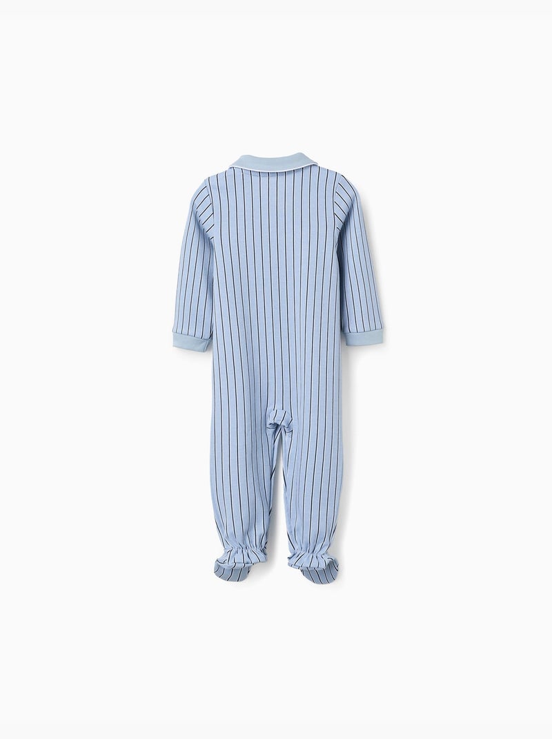 Grenouillère en coton rayée Bleu clair - Kiabi