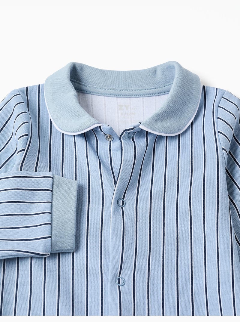 Grenouillère en coton rayée Bleu clair - Kiabi