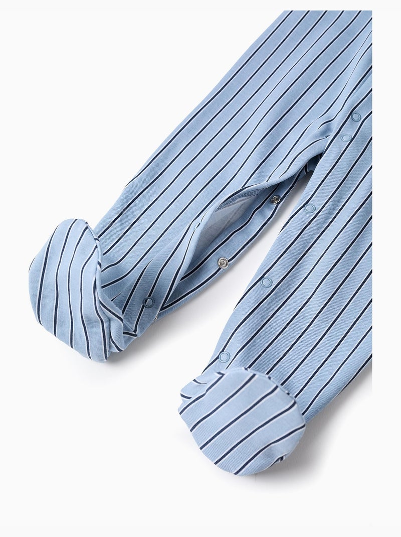 Grenouillère en coton rayée Bleu clair - Kiabi