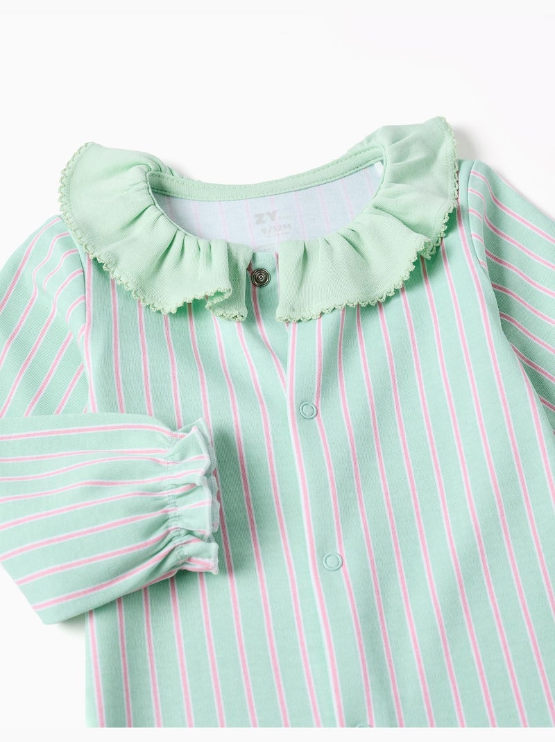 Grenouillère en coton rayée Vert clair - Kiabi