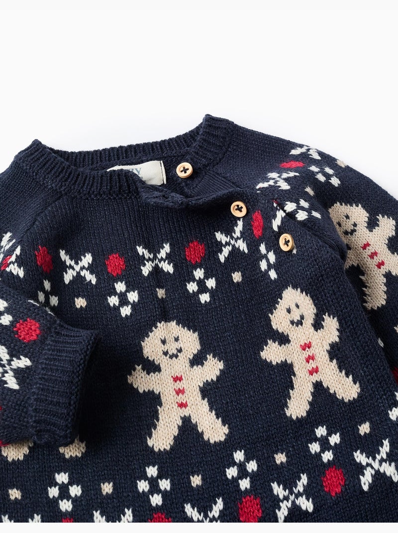 Grenouillère en maille avec jacquard Bleu Bleu - Kiabi