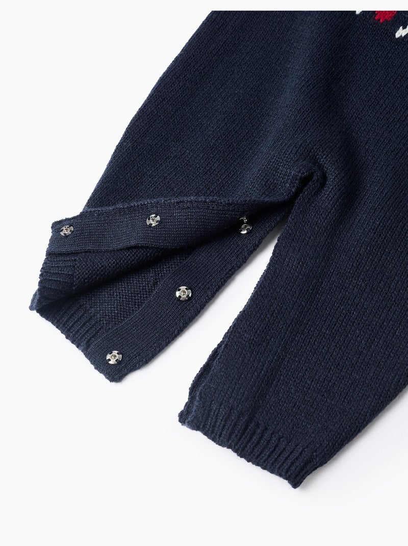 Grenouillère en maille avec jacquard Bleu Bleu - Kiabi