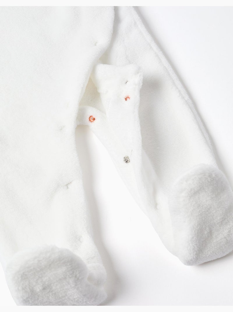 Grenouillère en polaire corail avec broderie Blanc - Kiabi