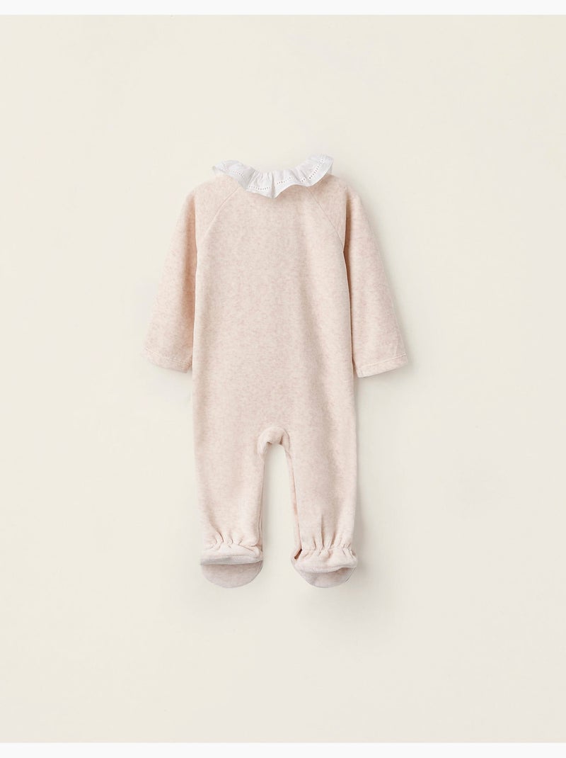 Grenouillère en Velours avec Col à Volants Beige clair - Kiabi