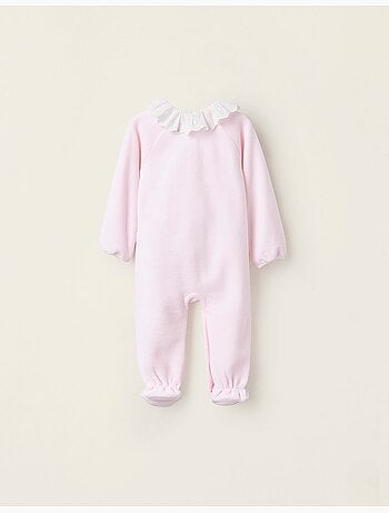 Grenouillère en Velours avec Nœud et Broderie Anglaise